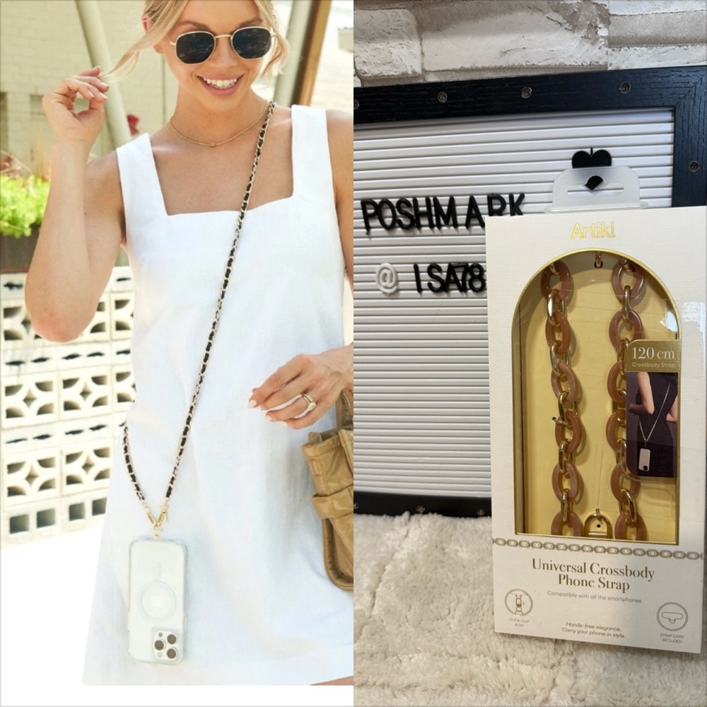ARTIKL  Universal Crossbody Phone Strap with Gold & Pink Link Chain